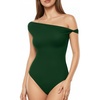 image:imageMANGOPOP Womens Off The Shoulder Double Lined Bodysuit Versatile Thong Body Suit Going Out Summer Trendy TopsDeep Green
