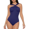 image:imageMANGOPOP Womens Sleeveless Twist Knot Asymmetrical Bodysuit Double Lined Sexy Thong Body Suit Top 2026Deep Blue