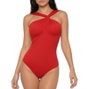 image:imageMANGOPOP Womens Sleeveless Twist Knot Asymmetrical Bodysuit Double Lined Sexy Thong Body Suit Top 2026Red