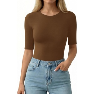 image:imageMANGOPOP Half Sleeve Tops for Women Crew Neck Slim Fitted Casual Going Out T Shirt Tops 2026 TrendyCoffee
