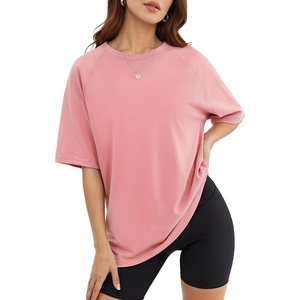 image:imageMANGOPOP Womens Oversized Tshirts Crew Neck Raglan Half 34 Elbow Sleeve Tops Summer Casual Loose Tee Going Out Trendy 2026Bright Pink