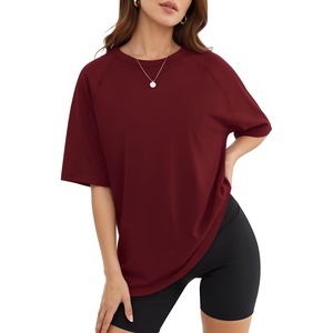 image:imageMANGOPOP Womens Oversized Tshirts Crew Neck Raglan Half 34 Elbow Sleeve Tops Summer Casual Loose Tee Going Out Trendy 2026Burgundy