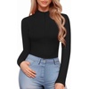 image:imageMANGOPOP Long Sleeve Body Suit Mock Turtle Neck Zip Up Bodysuit for Women Ribbed Deep V Sexy Bodysuit Shirts02long Sleeve Black