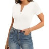 image:imageMANGOPOP Long Sleeve Body Suit Mock Turtle Neck Zip Up Bodysuit for Women Ribbed Deep V Sexy Bodysuit Shirts03short Sleeve White
