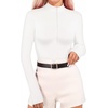 image:imageMANGOPOP Long Sleeve Body Suit Mock Turtle Neck Zip Up Bodysuit for Women Ribbed Deep V Sexy Bodysuit Shirts04fleece Lined White