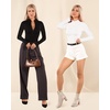 image:imageMANGOPOP Long Sleeve Body Suit Mock Turtle Neck Zip Up Bodysuit for Women Ribbed Deep V Sexy Bodysuit Shirts04fleece Lined White