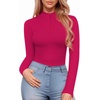 image:imageMANGOPOP Long Sleeve Body Suit Mock Turtle Neck Zip Up Bodysuit for Women Ribbed Deep V Sexy Bodysuit Shirts05long Sleeve Rose Pink