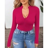 image:imageMANGOPOP Long Sleeve Body Suit Mock Turtle Neck Zip Up Bodysuit for Women Ribbed Deep V Sexy Bodysuit Shirts05long Sleeve Rose Pink