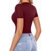 image:imageMANGOPOP Long Sleeve Body Suit Mock Turtle Neck Zip Up Bodysuit for Women Ribbed Deep V Sexy Bodysuit Shirts05short Sleeve Burgundy