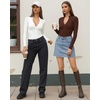 image:imageMANGOPOP Long Sleeve Body Suit Mock Turtle Neck Zip Up Bodysuit for Women Ribbed Deep V Sexy Bodysuit Shirts06long Sleeve Coffee
