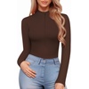 image:imageMANGOPOP Long Sleeve Body Suit Mock Turtle Neck Zip Up Bodysuit for Women Ribbed Deep V Sexy Bodysuit Shirts06long Sleeve Coffee
