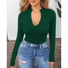 image:imageMANGOPOP Long Sleeve Body Suit Mock Turtle Neck Zip Up Bodysuit for Women Ribbed Deep V Sexy Bodysuit Shirts06long Sleeve Deep Green