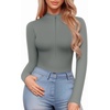 image:imageMANGOPOP Long Sleeve Body Suit Mock Turtle Neck Zip Up Bodysuit for Women Ribbed Deep V Sexy Bodysuit Shirts06long Sleeve Elephant Grey