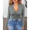 image:imageMANGOPOP Long Sleeve Body Suit Mock Turtle Neck Zip Up Bodysuit for Women Ribbed Deep V Sexy Bodysuit Shirts06long Sleeve Elephant Grey