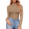 image:imageMANGOPOP Long Sleeve Body Suit Mock Turtle Neck Zip Up Bodysuit for Women Ribbed Deep V Sexy Bodysuit Shirts06long Sleeve Mocha