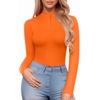 image:imageMANGOPOP Long Sleeve Body Suit Mock Turtle Neck Zip Up Bodysuit for Women Ribbed Deep V Sexy Bodysuit Shirts06long Sleeve Orange