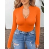 image:imageMANGOPOP Long Sleeve Body Suit Mock Turtle Neck Zip Up Bodysuit for Women Ribbed Deep V Sexy Bodysuit Shirts06long Sleeve Orange