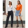 image:imageMANGOPOP Long Sleeve Body Suit Mock Turtle Neck Zip Up Bodysuit for Women Ribbed Deep V Sexy Bodysuit Shirts06long Sleeve Orange