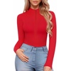 image:imageMANGOPOP Long Sleeve Body Suit Mock Turtle Neck Zip Up Bodysuit for Women Ribbed Deep V Sexy Bodysuit Shirts06long Sleeve Red