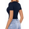 image:imageMANGOPOP Long Sleeve Body Suit Mock Turtle Neck Zip Up Bodysuit for Women Ribbed Deep V Sexy Bodysuit Shirts06short Sleeve Deep Blue