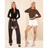 image:imageMANGOPOP Long Sleeve Body Suit Mock Turtle Neck Zip Up Bodysuit for Women Ribbed Deep V Sexy Bodysuit Shirts08fleece Lined Coffee