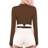 image:imageMANGOPOP Long Sleeve Body Suit Mock Turtle Neck Zip Up Bodysuit for Women Ribbed Deep V Sexy Bodysuit Shirts08fleece Lined Coffee