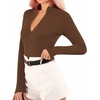 image:imageMANGOPOP Long Sleeve Body Suit Mock Turtle Neck Zip Up Bodysuit for Women Ribbed Deep V Sexy Bodysuit Shirts08fleece Lined Coffee