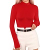 image:imageMANGOPOP Long Sleeve Body Suit Mock Turtle Neck Zip Up Bodysuit for Women Ribbed Deep V Sexy Bodysuit Shirts08fleece Lined Red