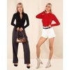 image:imageMANGOPOP Long Sleeve Body Suit Mock Turtle Neck Zip Up Bodysuit for Women Ribbed Deep V Sexy Bodysuit Shirts08fleece Lined Red