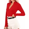 image:imageMANGOPOP Long Sleeve Body Suit Mock Turtle Neck Zip Up Bodysuit for Women Ribbed Deep V Sexy Bodysuit Shirts08fleece Lined Red
