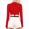 image:imageMANGOPOP Long Sleeve Body Suit Mock Turtle Neck Zip Up Bodysuit for Women Ribbed Deep V Sexy Bodysuit ShirtsRed