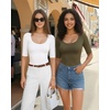 image:imageMANGOPOP Sexy Half Sleeve Tops for Women Scoop Neck Slim Fitted Casual Going Out T Shirt Tops 2026 TrendyArmy Green