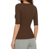 image:imageMANGOPOP Sexy Half Sleeve Tops for Women Scoop Neck Slim Fitted Casual Going Out T Shirt Tops 2026 TrendyBrown Coffee