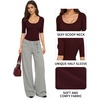 image:imageMANGOPOP Sexy Half Sleeve Tops for Women Scoop Neck Slim Fitted Casual Going Out T Shirt Tops 2026 TrendyBurgundy
