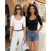 image:imageMANGOPOP Sexy Half Sleeve Tops for Women Scoop Neck Slim Fitted Casual Going Out T Shirt Tops 2026 TrendyCreamy White