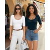 image:imageMANGOPOP Sexy Half Sleeve Tops for Women Scoop Neck Slim Fitted Casual Going Out T Shirt Tops 2026 TrendyDeep Blue