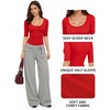 image:imageMANGOPOP Sexy Half Sleeve Tops for Women Scoop Neck Slim Fitted Casual Going Out T Shirt Tops 2026 TrendyRed