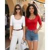image:imageMANGOPOP Sexy Half Sleeve Tops for Women Scoop Neck Slim Fitted Casual Going Out T Shirt Tops 2026 TrendyRed