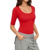 image:imageMANGOPOP Sexy Half Sleeve Tops for Women Scoop Neck Slim Fitted Casual Going Out T Shirt Tops 2026 TrendyRed