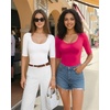 image:imageMANGOPOP Sexy Half Sleeve Tops for Women Scoop Neck Slim Fitted Casual Going Out T Shirt Tops 2026 TrendyRose Pink