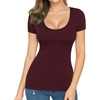 image:imageMANGOPOP Womens Summer Scoop Neck Short Sleeve Slim Fit Tunic T ShirtBurgundy
