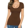 image:imageMANGOPOP Womens Summer Scoop Neck Short Sleeve Slim Fit Tunic T ShirtCoffee