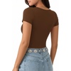 image:imageMANGOPOP Womens Summer Scoop Neck Short Sleeve Slim Fit Tunic T ShirtCoffee