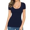 image:imageMANGOPOP Womens Summer Scoop Neck Short Sleeve Slim Fit Tunic T ShirtNavy Blue