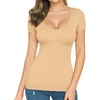 image:imageMANGOPOP Womens Summer Scoop Neck Short Sleeve Slim Fit Tunic T ShirtNude