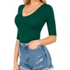 image:imageMANGOPOP Womens V Neck Half Sleeve Bodysuit 34 Sleeve Slim Fitted Body Suit Sexy Going Out Shirts TopsDeep Green