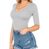 image:imageMANGOPOP Womens V Neck Half Sleeve Bodysuit 34 Sleeve Slim Fitted Body Suit Sexy Going Out Shirts TopsLight Grey