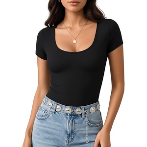 image:imageMANGOPOP Womens Summer Scoop Neck Short Sleeve Slim Fit Tunic T Shirt01 Black
