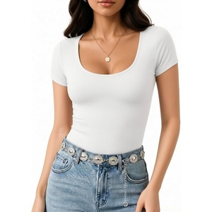 image:imageMANGOPOP Womens Summer Scoop Neck Short Sleeve Slim Fit Tunic T Shirt02 White
