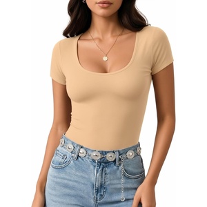 image:imageMANGOPOP Womens Summer Scoop Neck Short Sleeve Slim Fit Tunic T ShirtNude